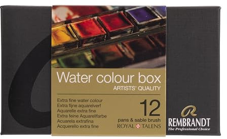 Rembrandt Set de peinture aquarelle professionnelle en boîte métallique de luxe | 12 couleurs de base + pinceau