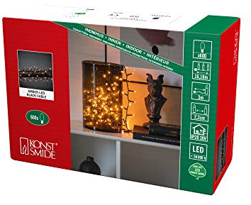 Konstsmide Micro LED Büschellichterkette Cluster, schwarz, 30V Innentrafo, 600 bernsteinfarbene Dioden, schwarzes Kabel - 3877-800