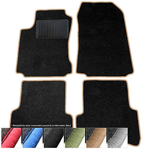 moto-MOLTICO Fußmatten Auto - Velours Autoteppiche passend für Mercedes-Benz E-Klasse W124 (1985-1997) - 4-teiliges Set - Schwarze Automatten mit Beigen Ziernähten