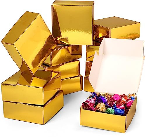 Kurtzy 20 Stk Geschenk Karton Gold – Geschenkboxen Set 12 x 12 x 5 cm – Pappschachteln mit Deckel Geschenk Box Einfach Aufzubauen – Geschenkbox Quadratisch für Geschenke, Party, Geburtstag, Hochzeit