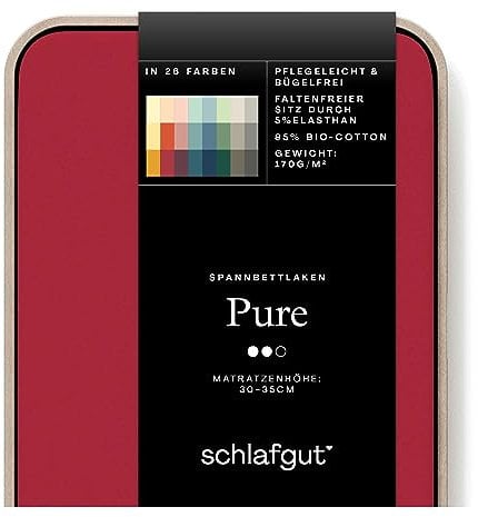 Schlafgut Pure Spannbettlaken 180x200cm bis 200x220cm - 95% Biobaumwolle, 5% Elasthan, Oeko-TEX Zertifiziert, Red Deep, Matratzenhöhe bis 35cm
