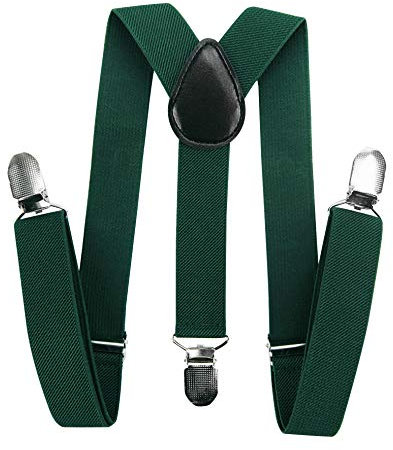 axy Kinder/Jungen Hosenträger-Y Form breit 2,5 cm mit 3 Starken Clips, kombinierbar mit Fliege - Uni Farben HTK25-1 (für Jungen (7-12 Jahre alt), Grün)