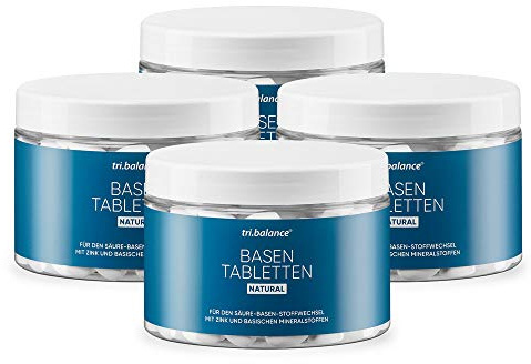 tri.balance Basentabletten NATURAL 4er-Pack 900 Stück – mit Zink, vegan | Basen Tabletten mit Zink für den normalen Säure-Basen-Stoffwechsel, 900 Stück, vegan, zucker- und fruktosefrei