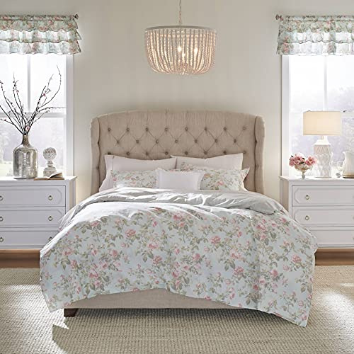Laura Ashley Home - Queen Duvet Cover Set, Reversible Cotton Bedding with Matching Shams, Breathable Home Decor for All Seasons (Madelynn Blue, Queen)