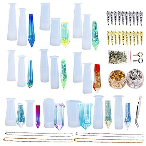 Woohome 46 Stück Silikonform Gießform, 18 Stück Schmuck Silikonform Resin Form und Formzubehör zur Herstellung von Halskettenanhängern und Ohrringen
