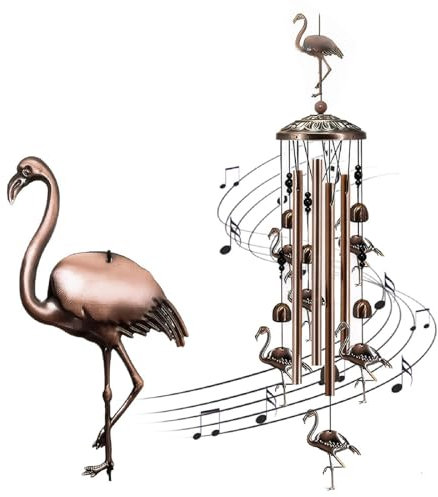 JNUYISW Windspiele für Draußen, Hängend Flamingo Metall Klangspiel 91cm 4 Rohre Außen Wind Chimes Indoor Klangspiel Gartendeko für Patio Rasen Hinterhof Zimmer Balkon Dekoration, Golden