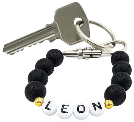Personalisierter Schlüsselanhänger mit Namen – Lavaperlen Handmade Geschenk | Naturstein Anhänger für Damen, Herren & Kinder