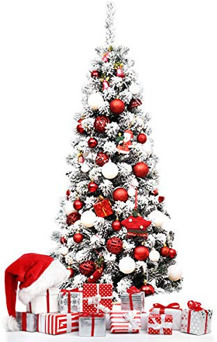 RELAX4LIFE 140 cm Künstlicher Weihnachtsbaum mit Schnee, Bleistift Tannenbaum mit PVC-Nadeln & Metallständer, Weihnachtsdekoration, Christbaum schmal für Zuhause & Büro & Geschäften, Grün