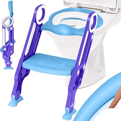 KIDIZ® Sedile del water per bambini Trainer per wc con scale e maniglie wc pieghevole per bambini Sedile del water Trainer per vasino Vasino per l'apprendimento cuscino comodo e ampi gradini, blu