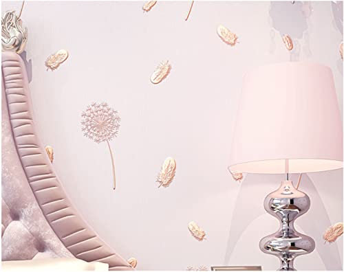 Hell-Pink Vliestapete 9,5 m x 0,53 m Löwenzahn-Feder Tapete Modernes Design Pastoral Tapete für Flur Wohnzimmer Schlafzimmer Büro