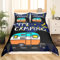 Happy Camping Bettbezug-Set Galaxy Camping Decor Bettbezug 135 x 200 cm Sternenhimmel Camping-Bettwäsche für Kinder rustikale Hütte Skizze Zeichnung Bettwäsche Camp Reise Auto Sterne Mond Raumdekor