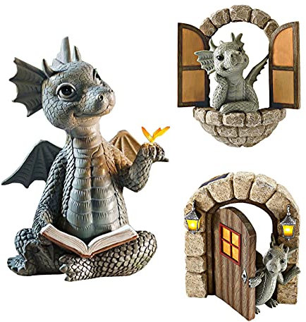 TKTTBD Hof Drachenskulptur - Drachen Figuren Wanddekoration - Schöne Kunstharz Gartendrache - Kunstfiguren Gartenfigur Dekoration - Garten Drachen Figuren Statue Für Bäume Garten Terrasse Und Hof