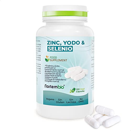 Nortembio Zinc, Yodo y Selenio - 100 Cápsulas Vegetales - Minerales Esenciales en Alta Concentración - Antioxidante. Ayuda al Sistema Inmunitario y al Metabolismo Energético Normal.