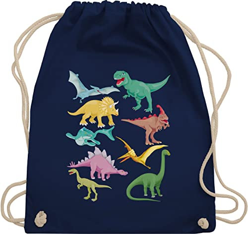 Turnbeutel Rucksack - Tiermotiv Animal Print - Dinos - Unisize - Navy Blau - dinotasche kinderrucksack tier tiermotive dino juterucksäcke kindergarten tiere tiermotiven dinosaurier turnsack animals