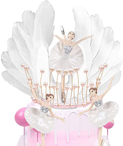 Ballerina Tortendeko Dekoration,Ballerina-Kuchenaufsatz,Doyomtoy Kuchen Eisprinzessin Krone Engelsflügel Geburtstagstorten-Dekoration, Happy Birthday Tortendeko-Fee Prinzessinnen, 5 Stück