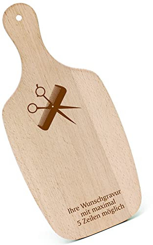 Chopping Board Breakfast Board Engraved Personalised - Hairdressing Scissors and Comb - with Handle 330 x 150 cm Wooden Board Kitchen Chopping Board