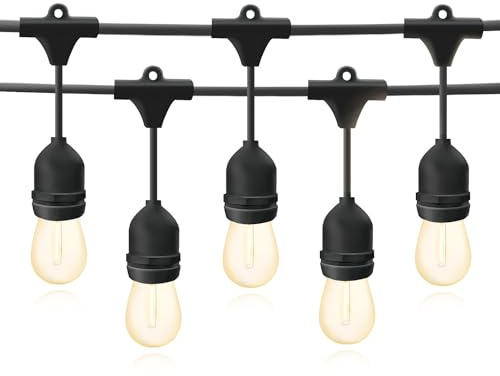 Mu 50M Lichterkette Außen, Outdoor Erweiterbar Auf 1000W, 5 * 10 Birnen S14 Led 2W (=15W) E27 Wetterfest Ip65, lichterkette außen strom Deko für Gartenparty Hochzeit Garten Hochzeit|5 * 10M, Schwarz