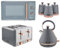 TOWER Cavaletto Grey & Rose Gold Kitchen Set of 6 Including 1.7L 3KW Pyramid Kettle, 4 Slice Toaster, 800W 20L Microwave 3 Tea, Coffee Sugar Canisters, (TWRCAVPKT4MICCANSRGG)