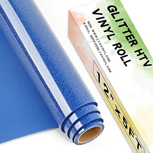 Lya Vinyl Glitter Royal Blue Heat Transfer Vinyl, 12 x 5ft Glitter HTV Vinyl for Cricut,Silhouette Cameo, Glitter Iron on Vinyl for Cloth, Hat, Fabric