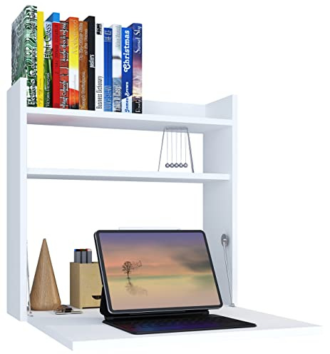 VCM Bureau Suspendu Pliable en Bois Bureau Mural Bureau Informatique Tablette Dralis Bureau Suspendu Pliable en Bois Bureau Mural Bureau Informatique Tablette Dralis Blanc