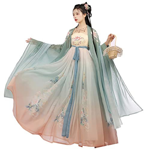 Ez-sofei Costume chinois traditionnel de scène antique pour femme, vert, Taille XL