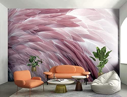 Papier Peint Panoramique Plume Rose Moderne Papier Peint 3D Intissé Décoration Murale