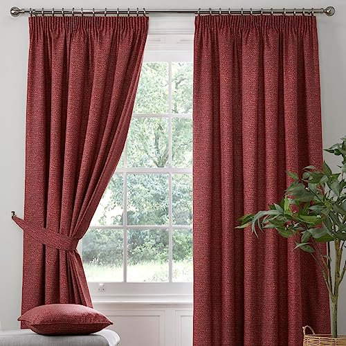 Dreams & Drapes - Red Blackout Pencil Pleat Curtains W46 x L72 (117 x 183cm) - 2x Tie Backs Included - Heavy Weight - Thermal & Soundproof Curtains Red - Red Curtains for Bedroom & Living Room