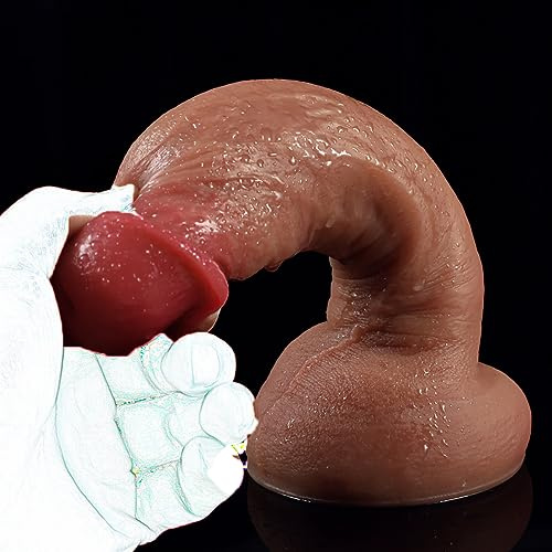Dildo XXL,Realistischer Flüssiges Silikon Dildo,mit Starke Saugnapf Klassische Dildo Analdildos,100% Hautgefühl, mit Echten Venen und Prallen Hoden,Sexspielzeug für Frauen und Männer(M,22.8cm*5.2cm)