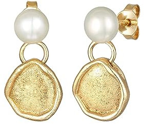 Elli Ohrringe Elli PREMIUM Ohrringe Damen Ohrhänger Organic Coin mit Süßwasserzuchtperle in 925 Sterling Silber Vergoldet