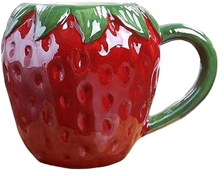 Tazas de cerámica creativas, lindas y minimalistas con forma de fruta, horno microondas disponible, fresa, uva, piña, tazas de café personalizadas, fresa, 301-400 ml
