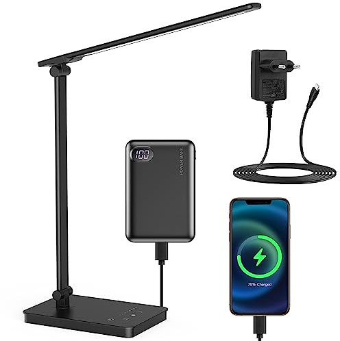 Schreibtischlampe LED Dimmable Tischlampe 5 Colours and 10 Brightness Levels Eye-Friendly Bedside Lamp Desk Lamp Tischlampen USB-Anschluss für Aufladung des Smartphones Leselicht für Leser, Kinder