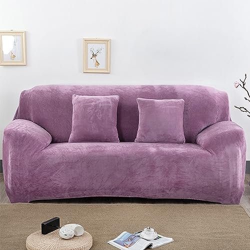 Hiseng Copridivano 1 2 3 4 Posti, Velluto Copridivano Elasticizzato, Copridivano con Braccioli Tessuto Super Morbido Universale Copri Divano Antiscivolo (2 posti,Viola Taro)