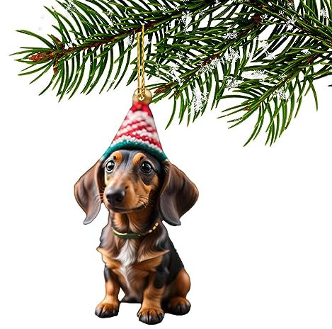 Genikeer Sausage Dog Tree Ornament | Dachshund Tree Pendant | Acrylic Dog Ornaments | Dog Hanging Tree Decorations | Funny Dog Hanging Accessories For Tree
