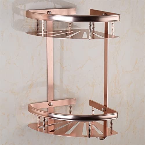 HEXEH Corner Shower Caddy Bathroom Shelfs Wall Mounted Cosmetic Storage Gold Aluminum Shampoo Organizer Shelf Home Organizer Draining Rack Bathroom Accessories with Hook/Rose Gold