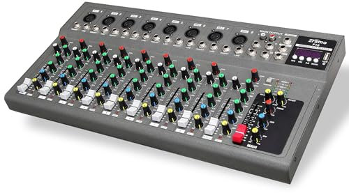 ZRAMO Mezclador de audio profesional F10 para teclado, guitarra, micrófonos con Bluetooth, consola de mezcla de 7 canales con interfaz de audio limpia USB, ecualizador estéreo, ideal para ensayos,
