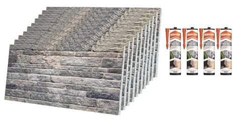 IZODEKOR Wandverkleidung Steinoptik Styropor 3D Wandpaneele - Verblender Steinoptik für Küche, Badezimmer, Balkon, Schlafzimmer, Wohnzimmer, Teras | Steinbrücke (10x Paneele mit 4x Montagekleber)