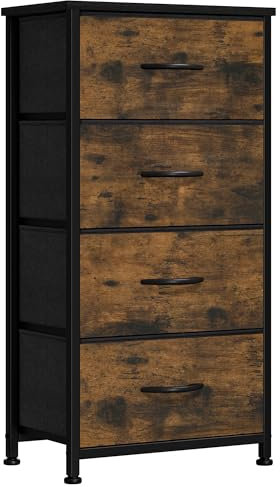YITAHOME Cajonera de Tela, Cómoda de Tela, Unidad de Almacenamiento de Tela, con 4 cajones Extraíbles, Cómoda de para Sala de Estar, Dormitorio, habitación Infantil, marrón rústico