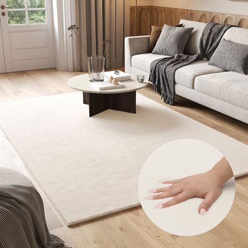 TAPISO Cuddle Teppich Hochflor Langflor Creme Shaggy Einfarbig rutschfest Waschbar Wohnzimmer Schlafzimmer Kinderzimmer ÖKOTEX 200 x 290 cm