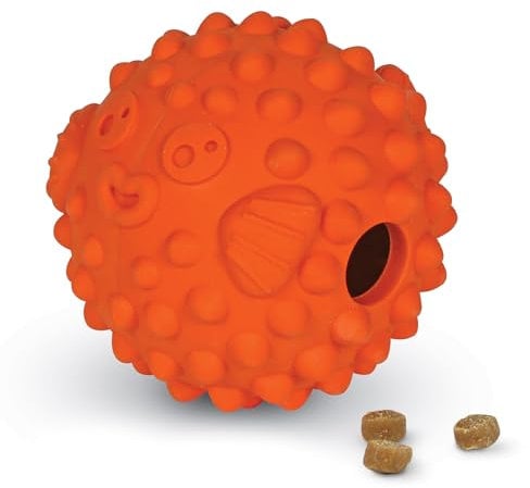 Brightkins Tough & Tumble Treat Dispenser Small Pufferfish, Treat Dispensing Dog Toy for Small Dogs, Interactive Dog Toys for Boredom, Stimulation Brain Game, Dog Presents, Birthday Dog Toy