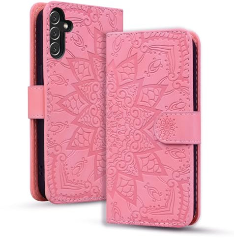 Rosbtib Funda Móvil para Samsung Galaxy S24 Plus Cover de Cuero Premium PU con Cierre Magnético y Función de Soporte Flip Cover Mandala en Relieve Samsung Galaxy S24 Plus - Rosa