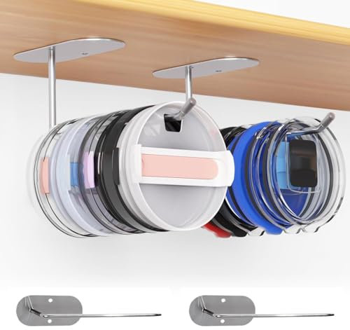YUNYODA Tumbler Lid Organizer 2 Pack, Space Saving Self-Adhesive Cup Lid Organizer aus Stainless Steel, Under Cabinet Mount Tumbler Lid Hook for Kitchen Organizers and Storage