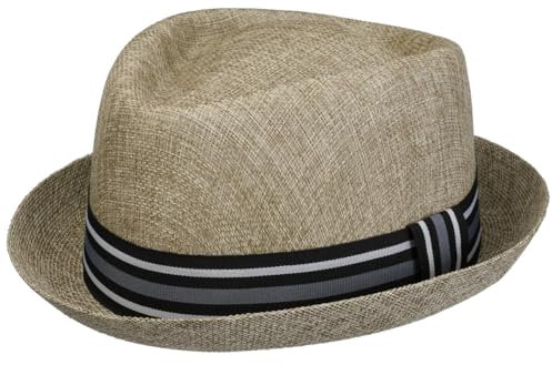 Lipodo Pork Pie Stoffhut Klassischer Look Sonnenhut mit Ripsband und Schleife Herren Frühjahr Sommer beige L (58-59 cm)