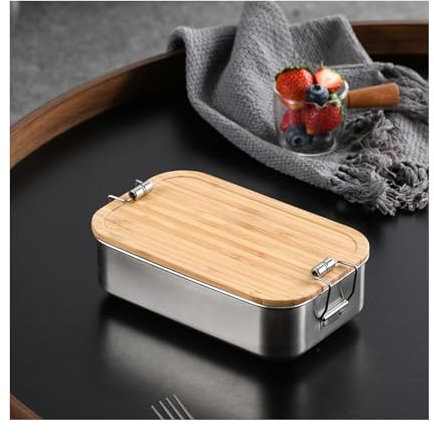 ACRSIKR Lonchera de acero inoxidable, recipientes para sándwich con tapas, lonchera Bento de metal para almacenamiento de alimentos, ensaladas y aperitivos