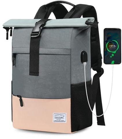 TANTOMI Rucksack Damen Groß, Laptop Rucksack Damen, Unisex Tagesrucksäcke Rolltop Rucksack Herren Wasserdicht, Reiserucksack Lässiger Backpack Schule Freizeit Uni Arbeit Wandern
