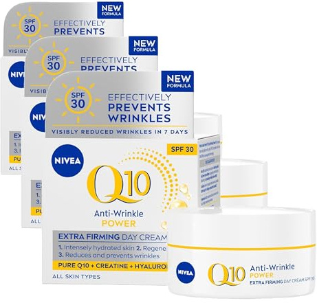 NIVEA Q10 Anti-Wrinkle Power Protecting Day Cream SPF 30 (50ml), Face Cream with Skin Identical Q10 and Creatine for Wrinkles and Age Spots (Pack of 3)