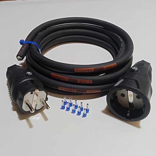 Bausatz Verlängerungskabel H07RN-F SET Titanex-Gummikabel 3x2,5mm² (1,5m-50m) + PCE-Stecker + PCE-Kupplung + 10 Aderendhülsen DIY (1,5 Meter)