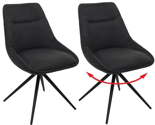Mendler 2er-Set Esszimmerstuhl HWC-M65 Metall - anthrazit | Küchenstuhl, Lehnstuhl, Stuhl, drehbar Auto-Position, Stoff/Textil