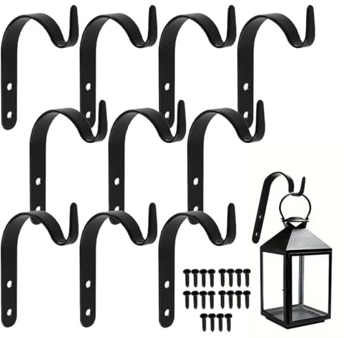 DHKFXKT 10 Pcs Small Hanging Basket Brackets, Iron, Garden Bracket Hooks, Wall Mount, Anti-Rust Treated, Rustic, Perfect for Hanging Small Lanterns, Bird Feeders, Plants