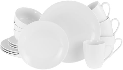 CreaTable, 21927, Serie Luna Weiss, 16-teiliges Geschirrset für 4 Personen, Kombiservice aus Porzellan, spülmaschinen- und mikrowellengeeignet, Qualitätsproduktion