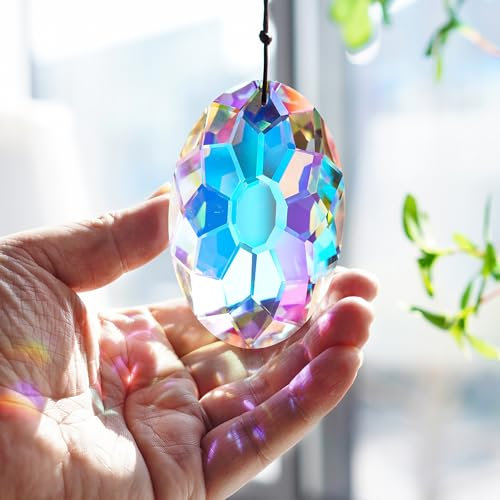 HDCRYSTALGIFTS Kristallprismen-Sonnenfänger, 8,9 cm, zum Aufhängen am Fenster, Regenbogen-Hersteller, Glasanhänger für Zuhause, Gartendekoration